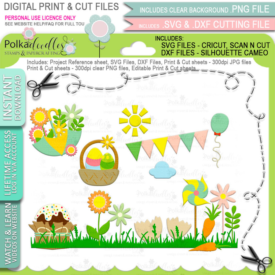 Spring Easter Print and Cut SVG Files for Cricut Silhouette Scan and Cut machines – for handmade cards, cardmaking, crafting, printable stickers