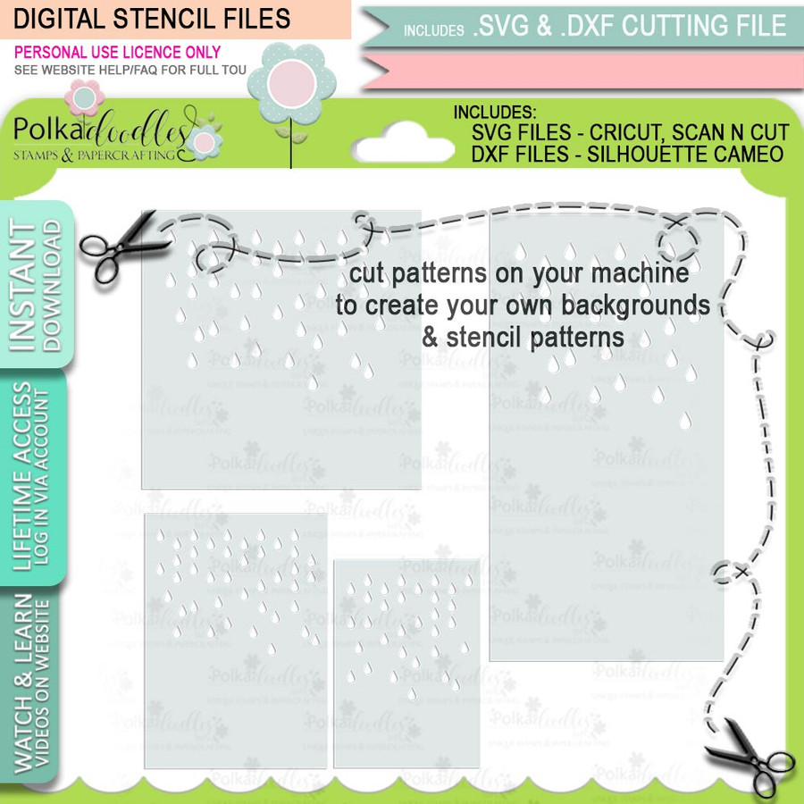Raindrops background SVG Files for Cricut Silhouette Scan and Cut machines – for handmade cards, cardmaking, crafting, printable  templates