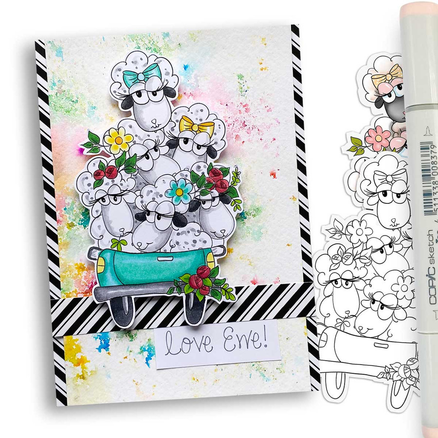 Sheepy Sheepy Sheep Sheep Spring Easter printable clipart digital stamp, digistamp for cards, cardmaking, crafting and stickers