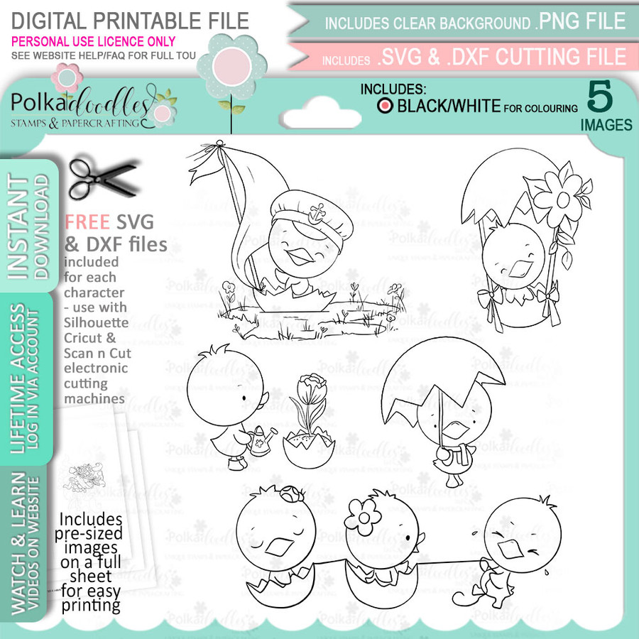 Chirpy Chirpy Cheep Cheep Spring Easter printable clipart digital stamp, digistamp for cards, cardmaking, crafting and stickers