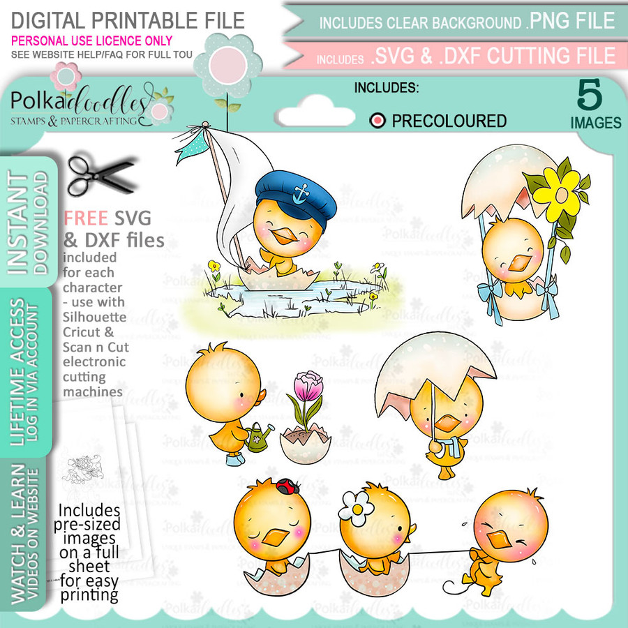 Chirpy Chirpy Cheep Cheep Spring Easter COLOUR printable clipart digital stamp, digistamp for cards, cardmaking, crafting and stickers