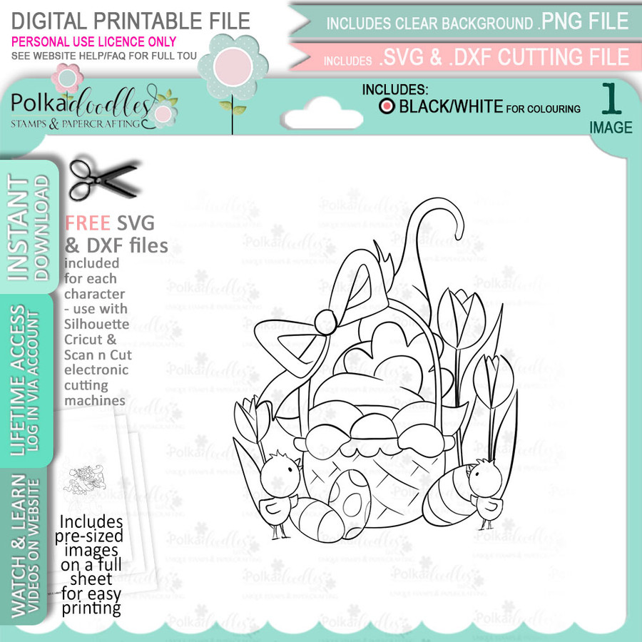 Easter Basket - Gnome cute printable clipart digital stamp, digistamp for cards, cardmaking, crafting and stickers