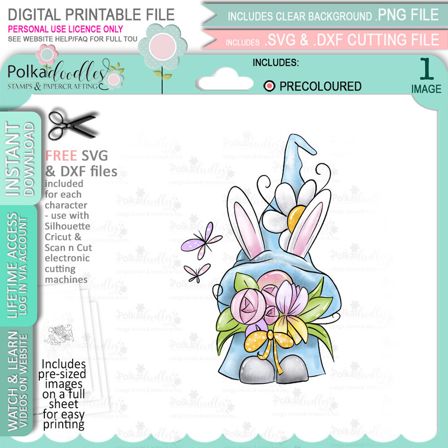Happy Easter - 6 Gnomes COLOUR - cute printable clipart digital stamp, digistamp for cards, cardmaking, crafting and stickers