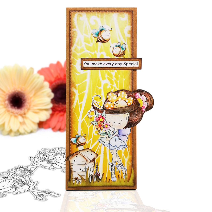 Flower Fairy Dancing Bouquet - Winnie Daisy Fairy cute girl printable clipart digital stamp, digistamp for cards, cardmaking, crafting and stickers