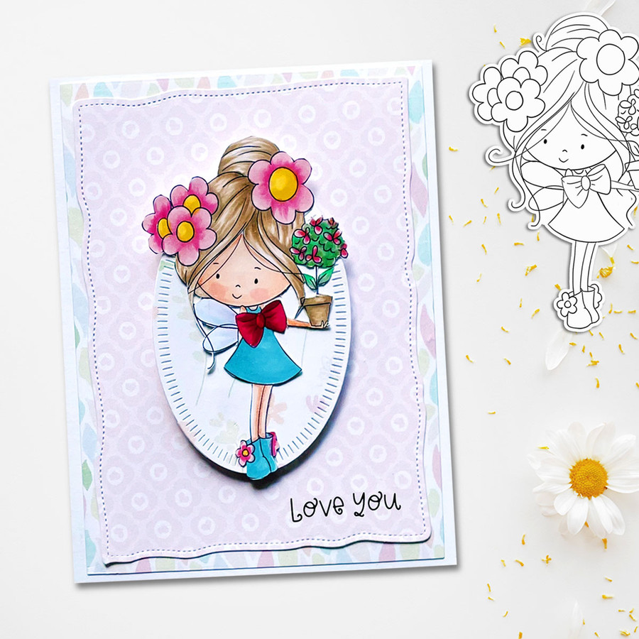 Flower Fairy Plant Pot Gift - (Colour - LIGHT skintone) Winnie Daisy Fairy cute girl printable clipart digital stamp, digistamp for cards, cardmaking, crafting and stickers