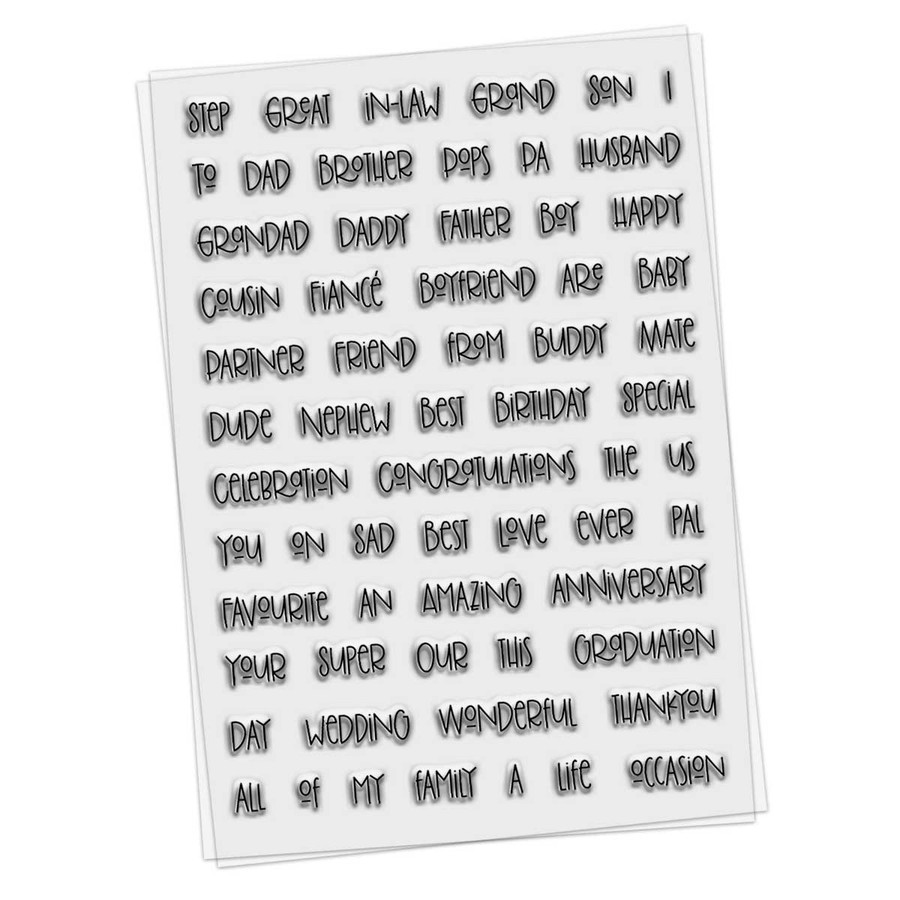 All about the guys Sentiments and Greetings - 4 x 6" Clear Stamp set (PD8023)