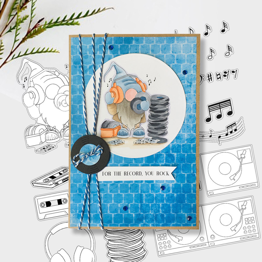 Music Record Collector Gnome For Men - Bundle of printable clipart digital stamp, digistamp for cards, cardmaking, crafting and stickers