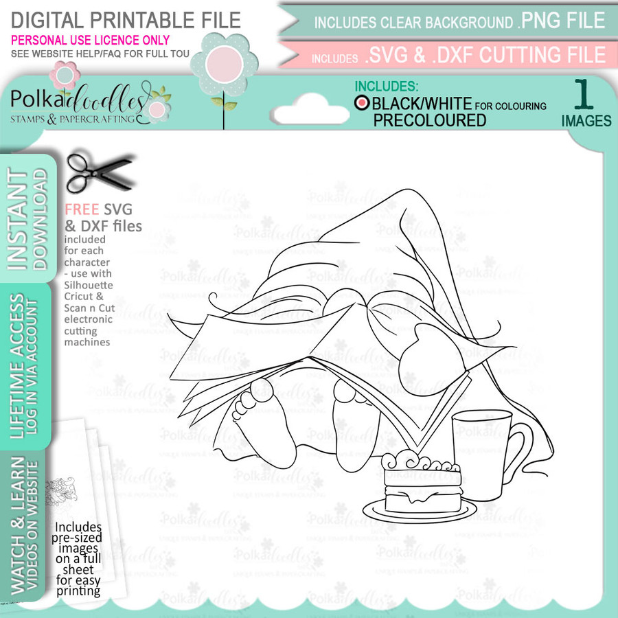 Retire & Snooze Gnome For Men printable clipart digital stamp, digistamp for cards, cardmaking, crafting and stickers