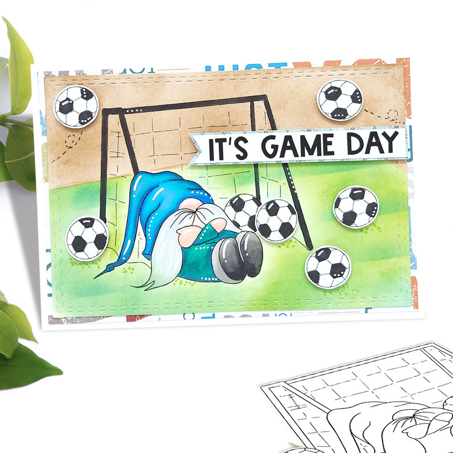 Soccer Football Gnome (COLOUR) For Men printable clipart digital stamp, digistamp for cards, cardmaking, crafting and stickers