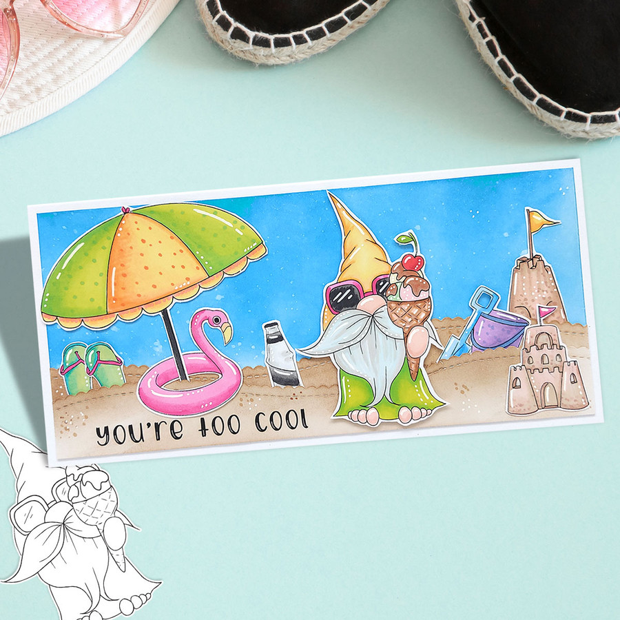 Ice Cream Beach Gnome For Men printable clipart digital stamp, digistamp for cards, cardmaking, crafting and stickers