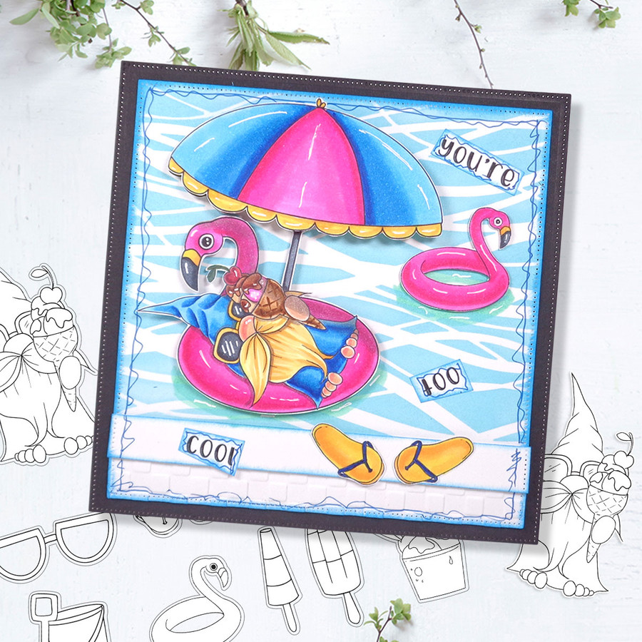 Ice Cream Beach Gnome For Men - Bundle of printable clipart digital stamp, digistamp for cards, cardmaking, crafting and stickers