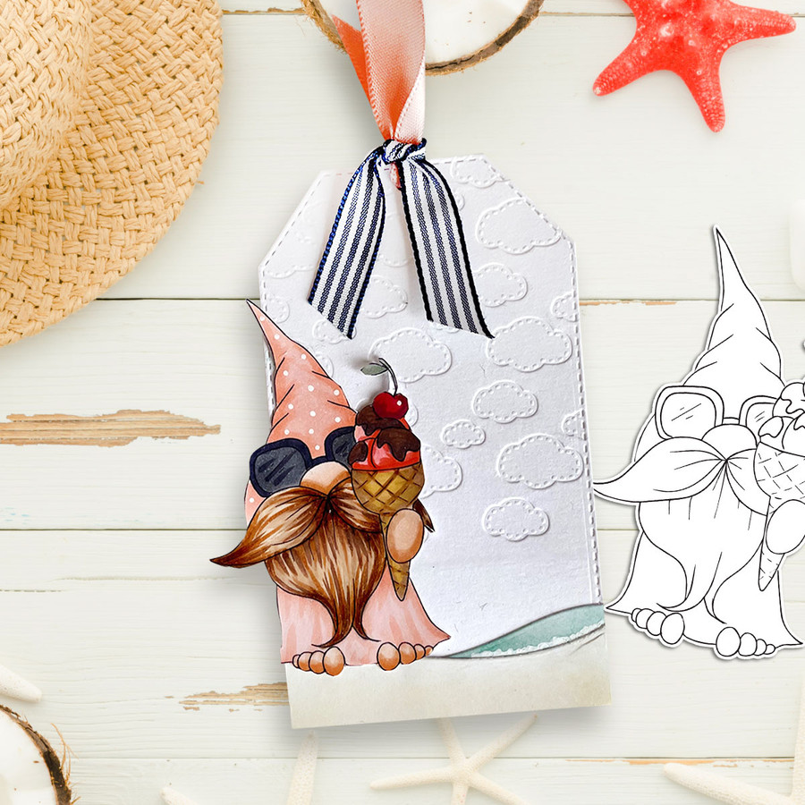 Ice Cream Beach Gnome For Men - Bundle of printable clipart digital stamp, digistamp for cards, cardmaking, crafting and stickers