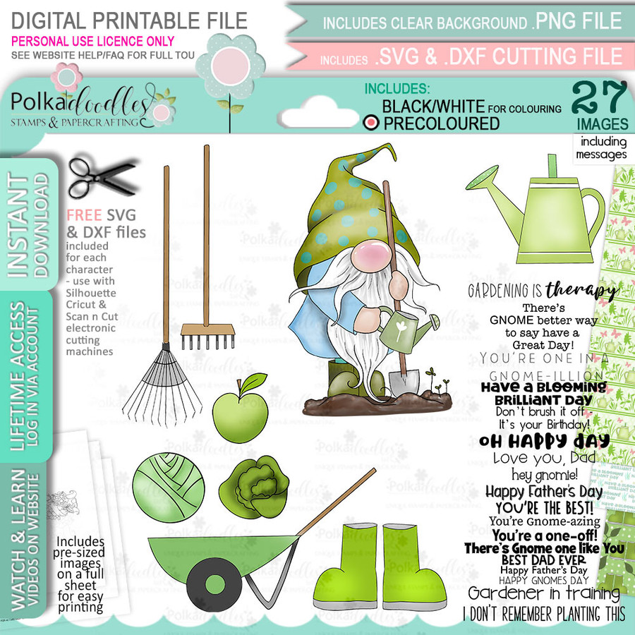 Gnome For Men - 15 COLOUR Bundles of printable clipart digital stamp, digistamp for cards, cardmaking, crafting and stickers