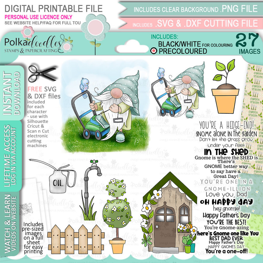 Gnome For Men - 15 COLOUR Bundles of printable clipart digital stamp, digistamp for cards, cardmaking, crafting and stickers