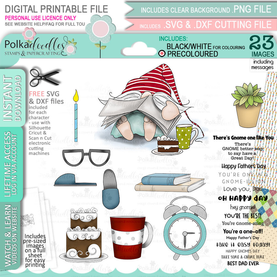 Gnome For Men - 15 COLOUR Bundles of printable clipart digital stamp, digistamp for cards, cardmaking, crafting and stickers