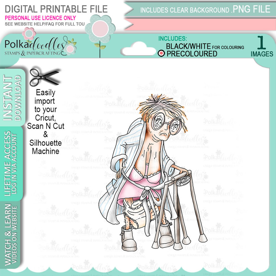 Zimmer Frame - (PRECOLOURED) Funny Old Bag Digital Stamp Download