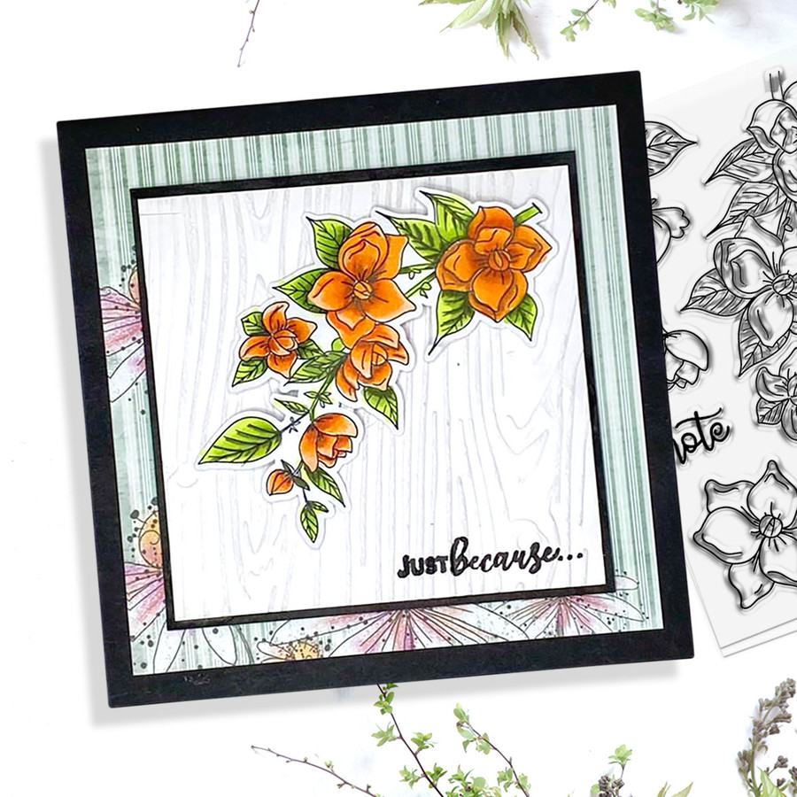 Just a Little Note Blossom Flower Stamp set 4 x 6" (PD8664)