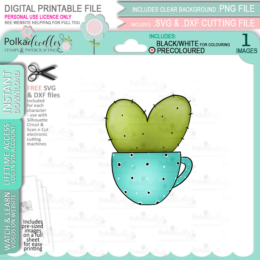 Cactus Cup (precoloured) printable clipart digital stamp for cardmaking, craft & stickers