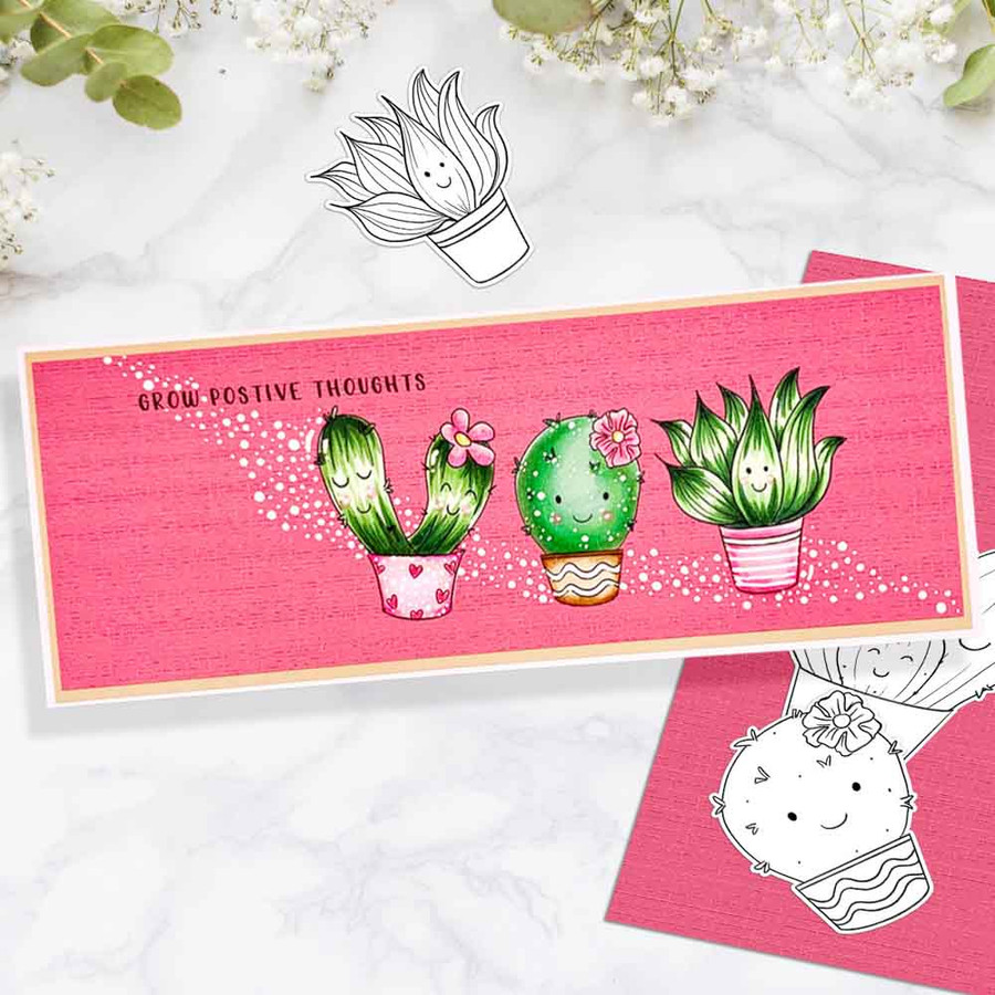 Cactus Love (precoloured) printable clipart digital stamp for cardmaking, craft & stickers