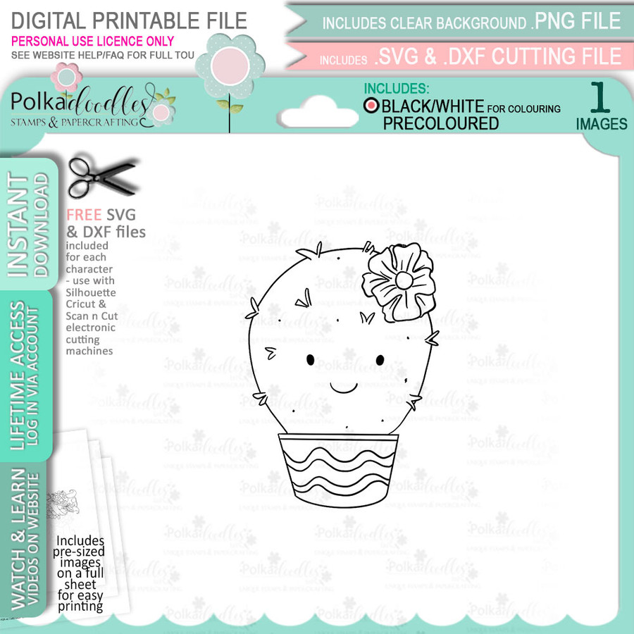 Cactus Smile - printable clipart digital stamp for cardmaking, craft & stickers