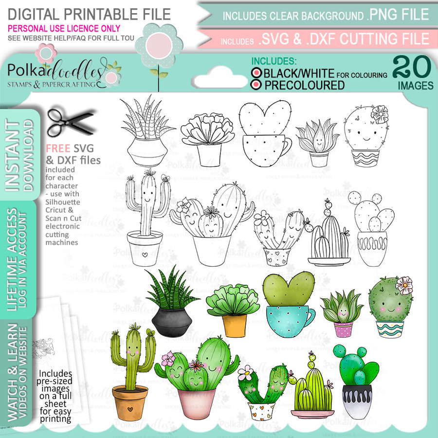 Happy Cactus Succulent BIG bundle - printable clipart digital stamp for cardmaking, craft & stickers