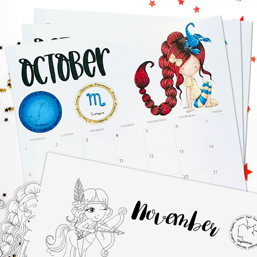Zodiac Perpetual Calendar template - printable clipart  for cardmaking, craft, scrapbooking & stickers