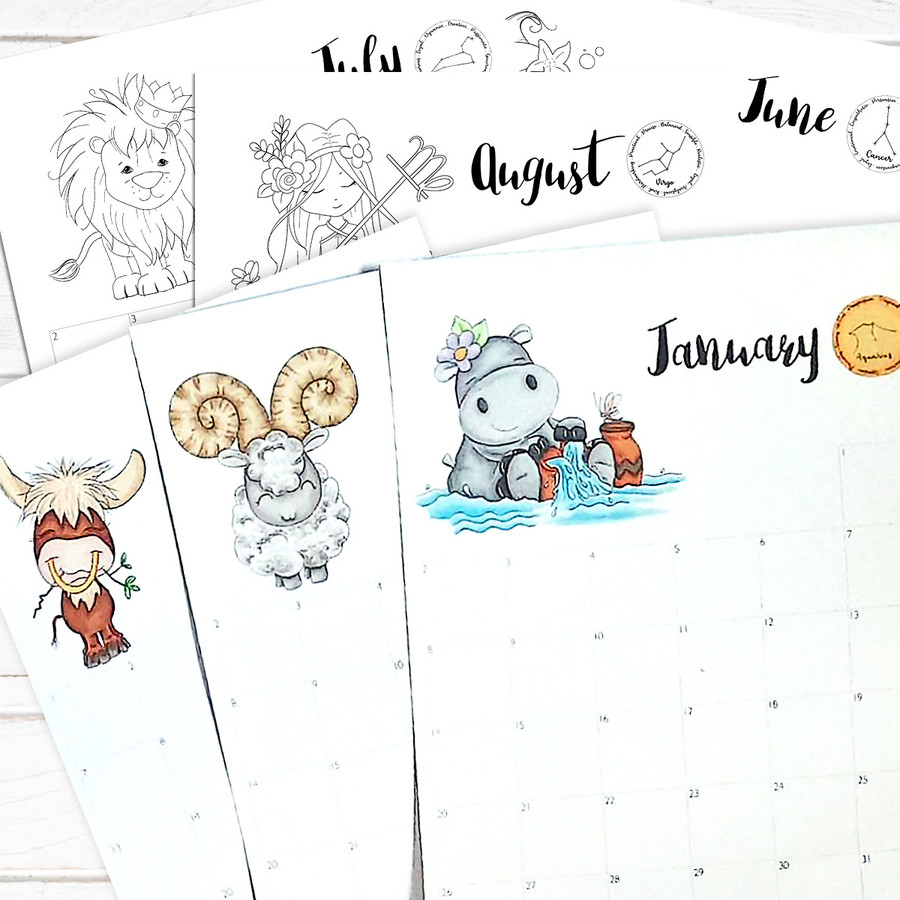 Zodiac Perpetual Calendar template - printable clipart  for cardmaking, craft, scrapbooking & stickers