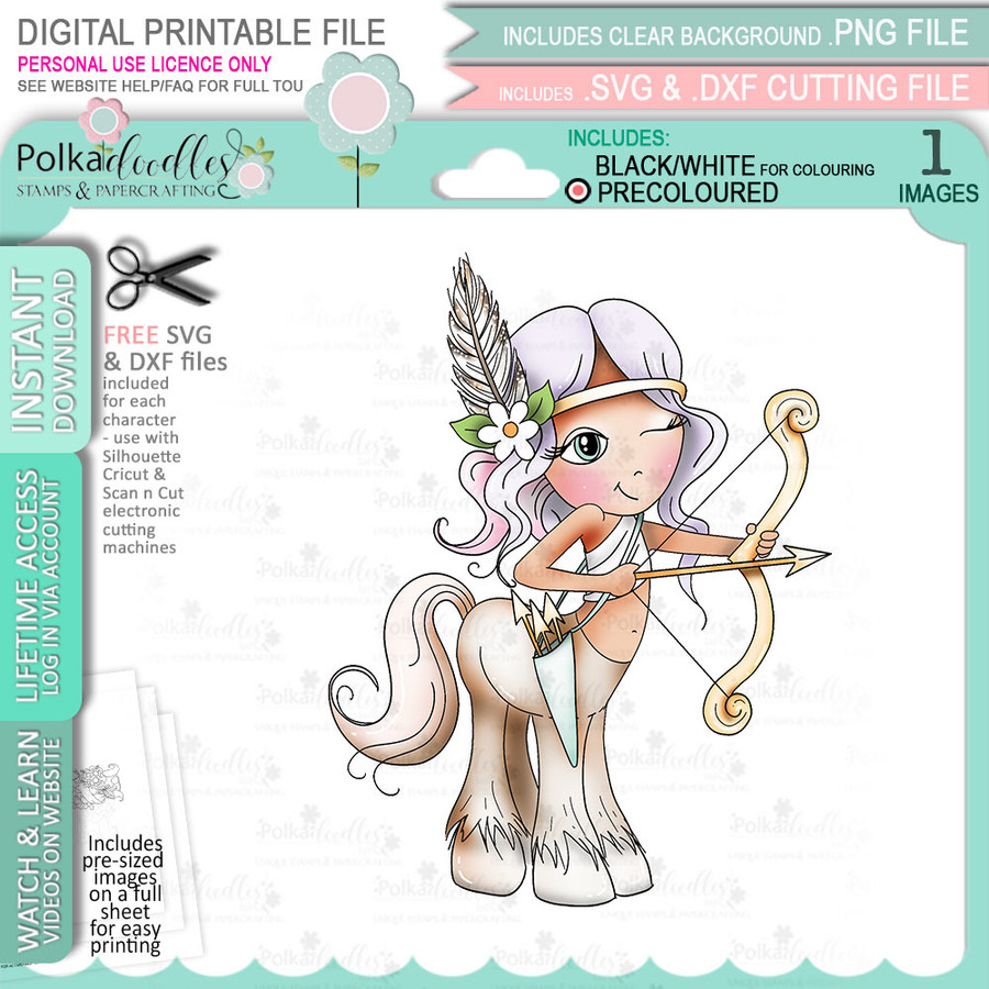Sagittarius digital stamp - (COLOUR - LIGHT SKINTONE) printable clipart  for cardmaking, craft, scrapbooking & stickers