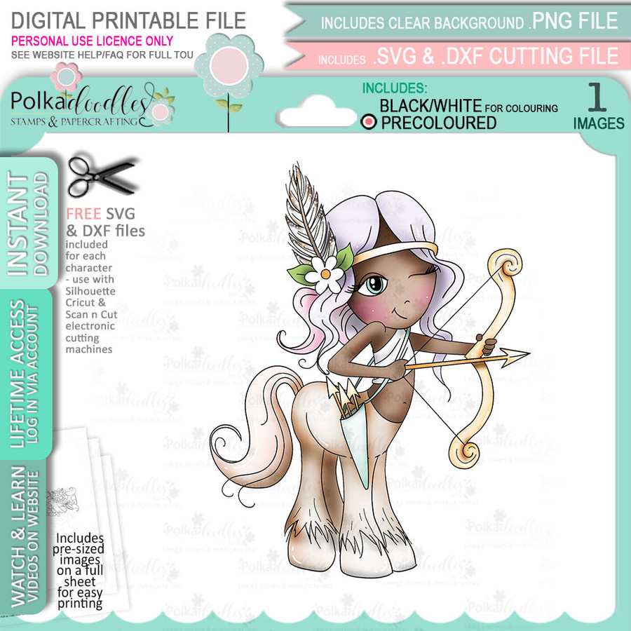 Sagittarius digital stamp - (COLOUR - DEEP SKINTONE) printable clipart  for cardmaking, craft, scrapbooking & stickers