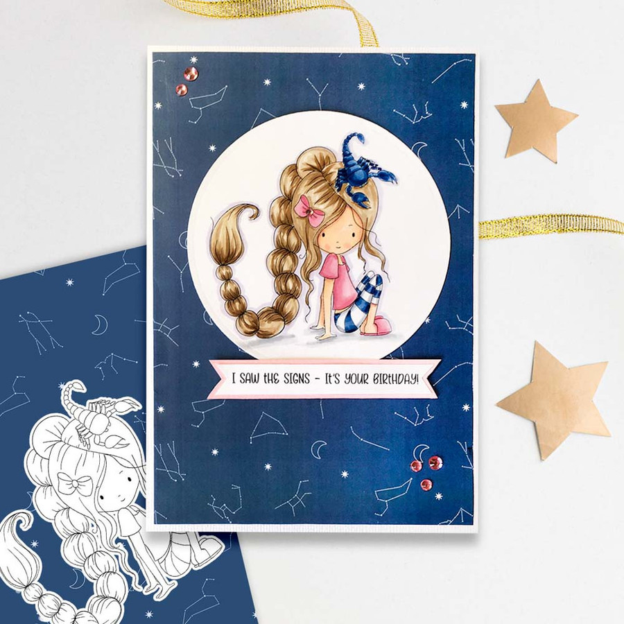Scorpio digital stamp - (COLOUR - LIGHT SKINTONES) printable clipart  for cardmaking, craft, scrapbooking & stickers