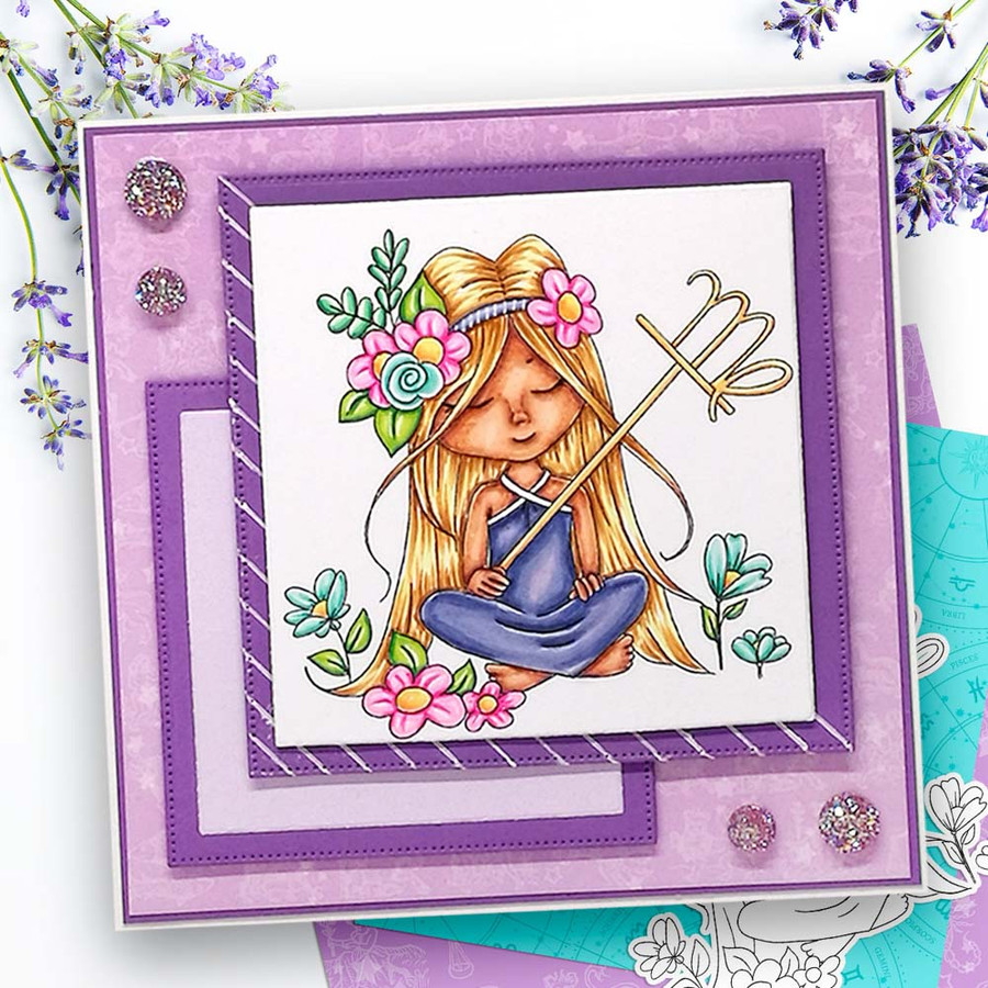Virgo digital stamp - (COLOUR - DEEP skintone) printable clipart  for cardmaking, craft, scrapbooking & stickers