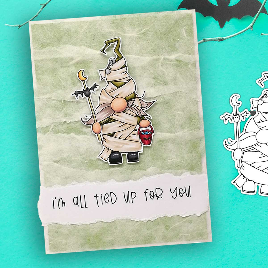 Mummy Halloween Gnome digital stamp - (COLOUR) printable clipart  for cardmaking, craft, scrapbooking & stickers