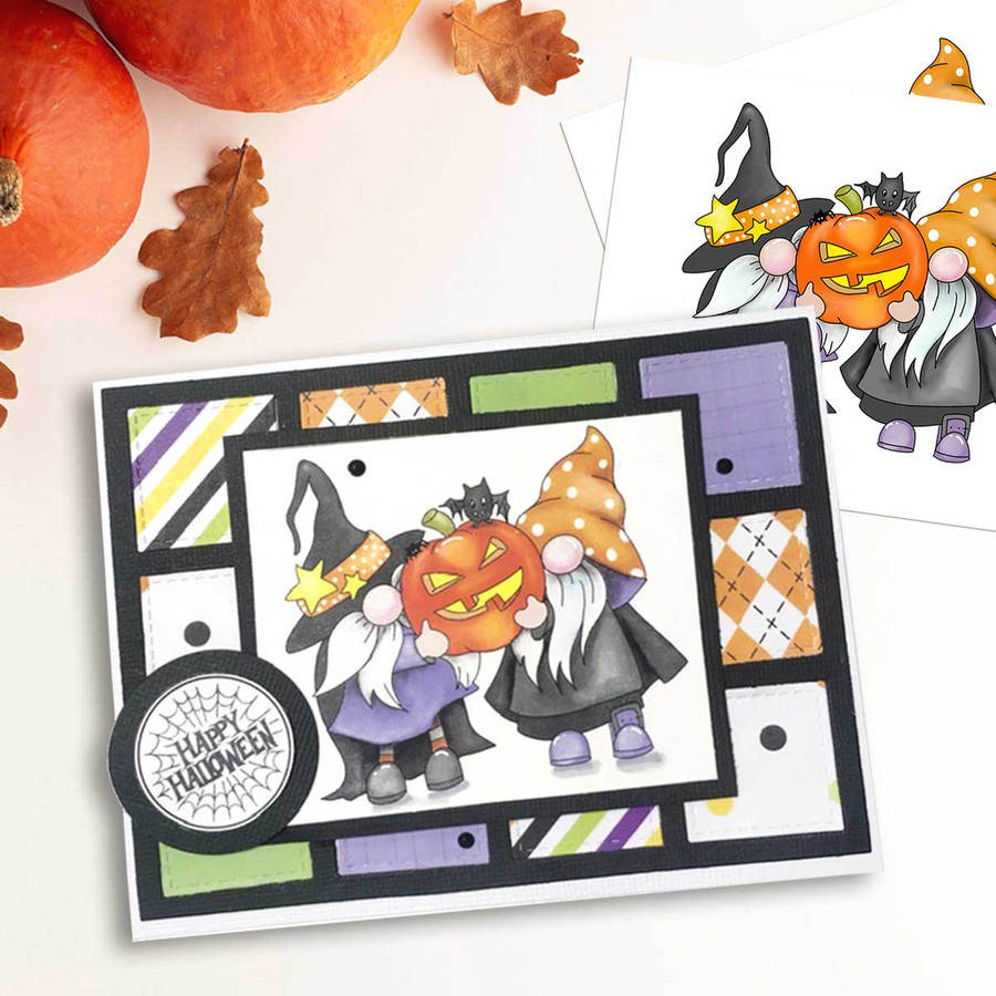 Pumpkins Halloween Gnome digital stamp - printable clipart  for cardmaking, craft, scrapbooking & stickers