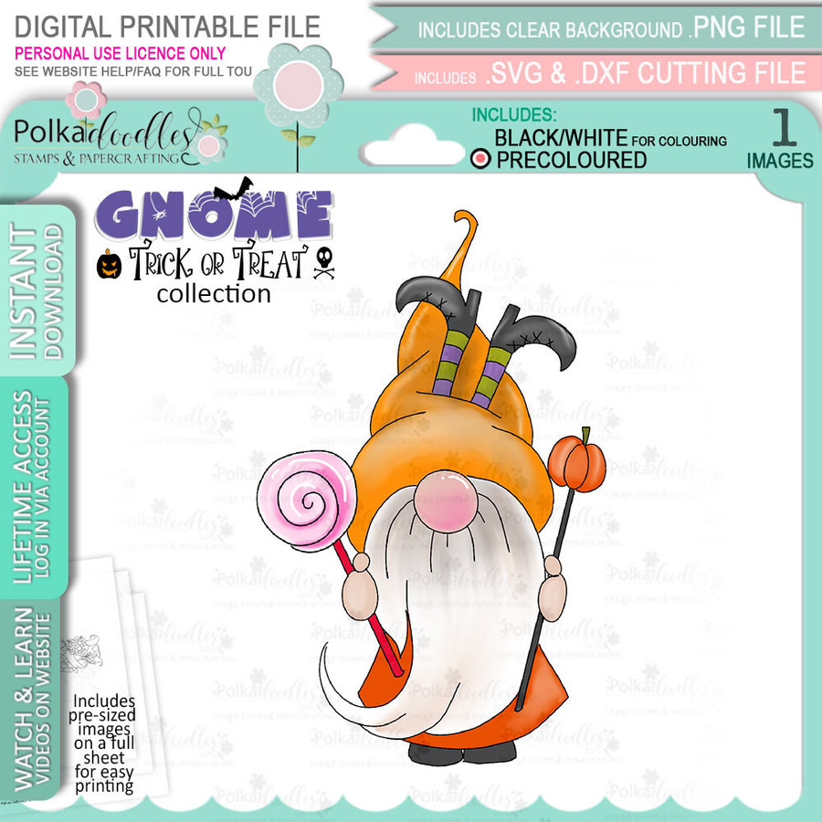 Candy Boots Halloween Gnome digital stamp - (COLOUR) printable clipart  for cardmaking, craft, scrapbooking & stickers
