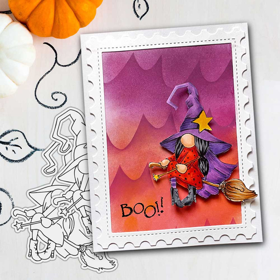 Witch Broomstick Halloween Gnome digital stamp - printable clipart  for cardmaking, craft, scrapbooking & stickers