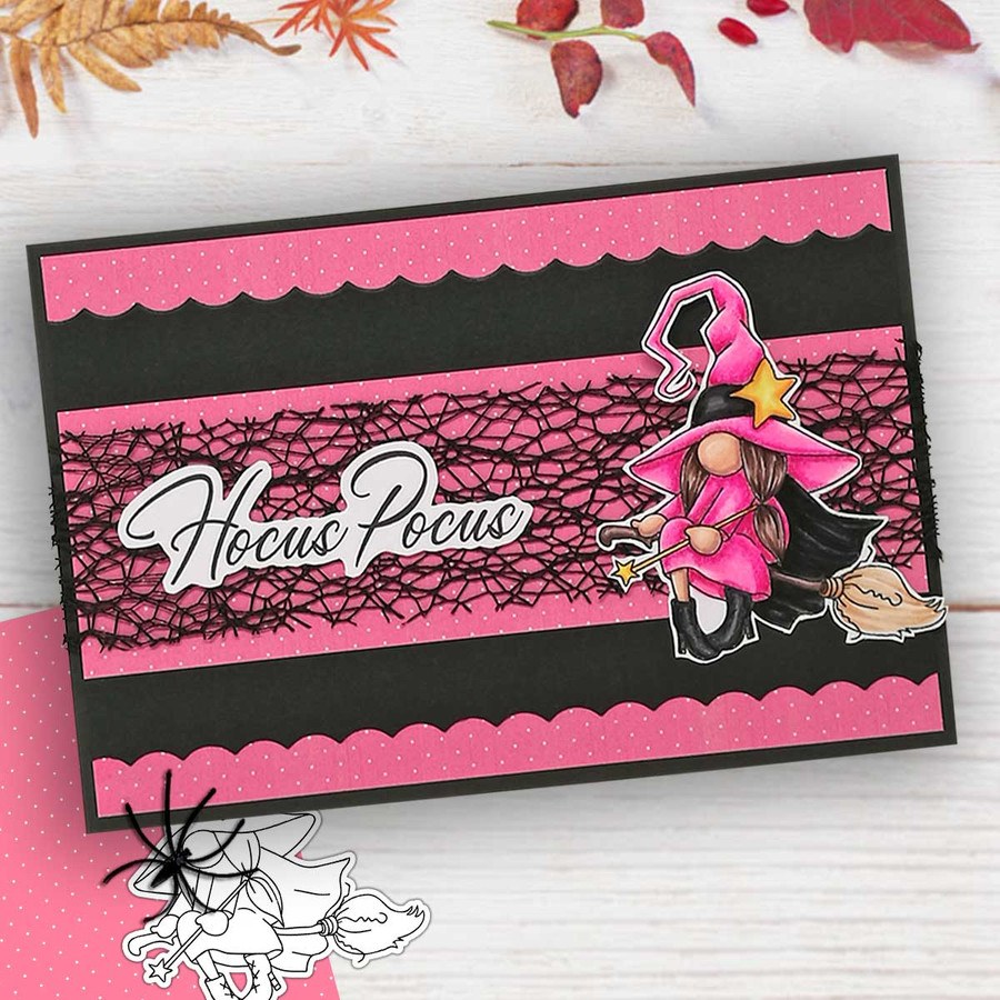 Witch Broomstick Halloween Gnome digital stamp - printable clipart  for cardmaking, craft, scrapbooking & stickers