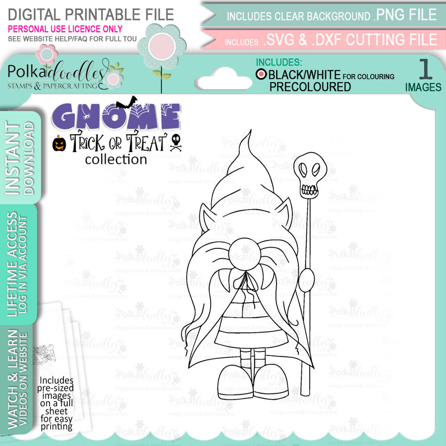 Fang-tastic Halloween Gnome digital stamp - printable clipart  for cardmaking, craft, scrapbooking & stickers