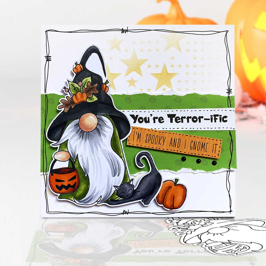 Trick or Treat Halloween Gnome digital stamp - (COLOUR) printable clipart  for cardmaking, craft, scrapbooking & stickers