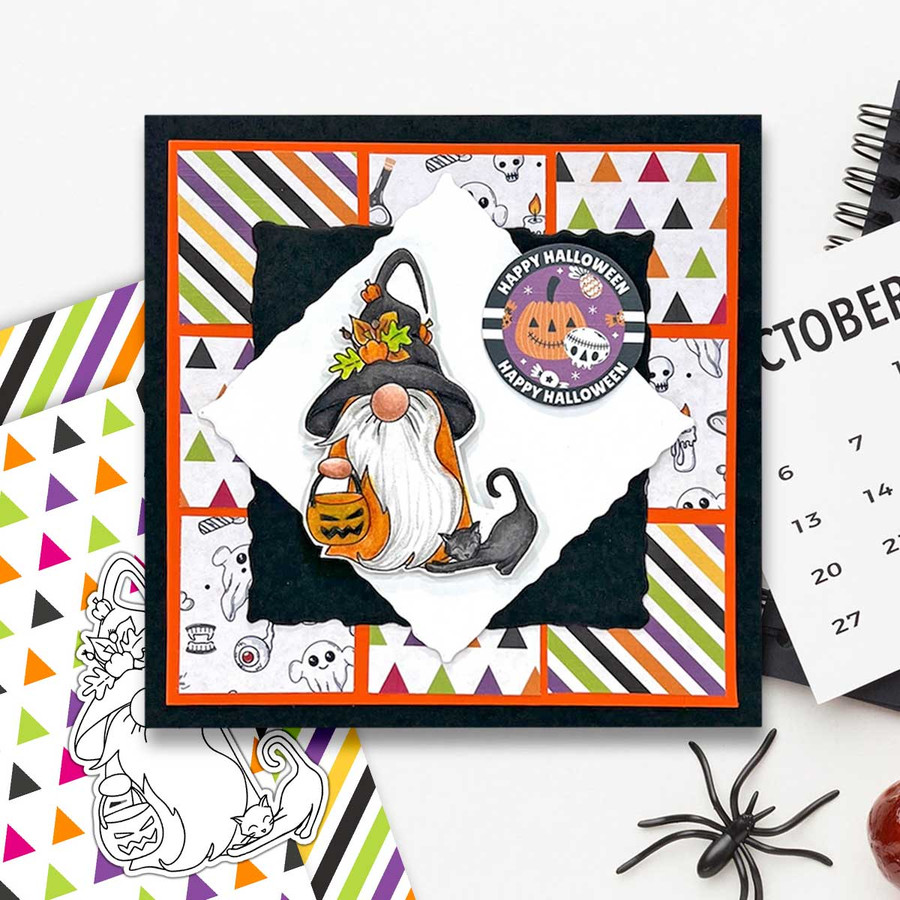 Autumn Trick or Treat Halloween Gnome digital stamp - printable clipart  for cardmaking, craft, scrapbooking & stickers