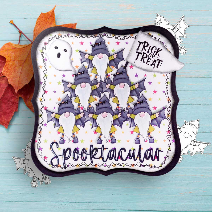  Bat Halloween Gnome digital stamp - (COLOUR) printable clipart  for cardmaking, craft, scrapbooking & stickers