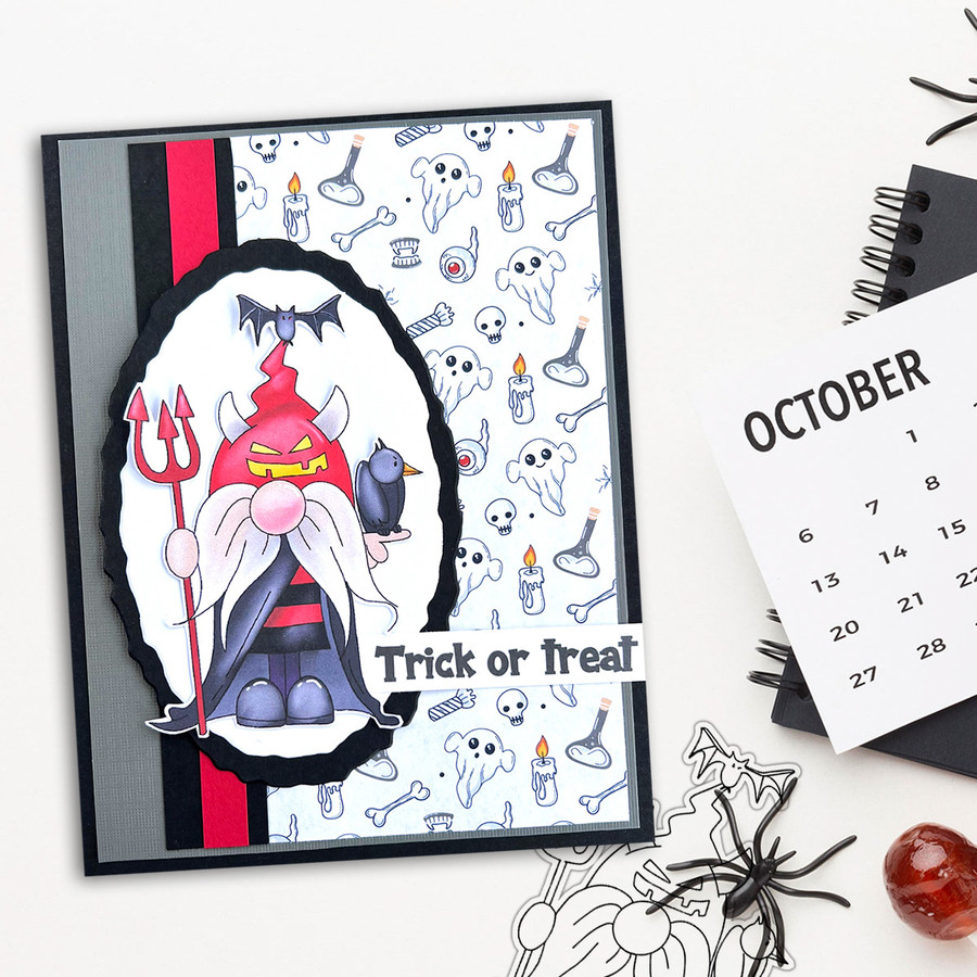Batty Devil Halloween Gnome digital stamp - (COLOUR) printable clipart  for cardmaking, craft, scrapbooking & stickers