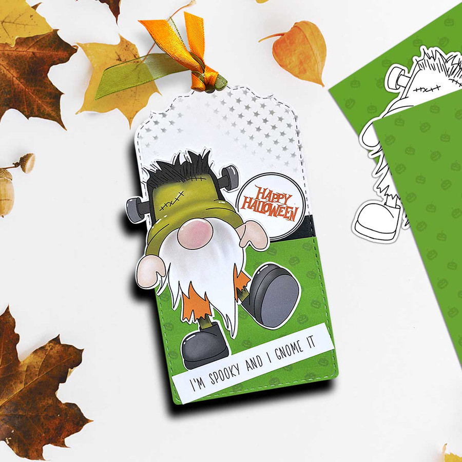 Frankenstein Monster Halloween Gnome digital stamp - (COLOUR) printable clipart  for cardmaking, craft, scrapbooking & stickers