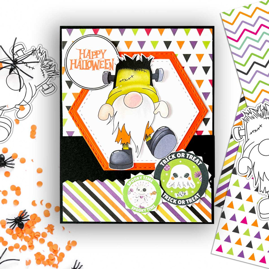 Frankenstein Monster Halloween Gnome digital stamp - (COLOUR) printable clipart  for cardmaking, craft, scrapbooking & stickers