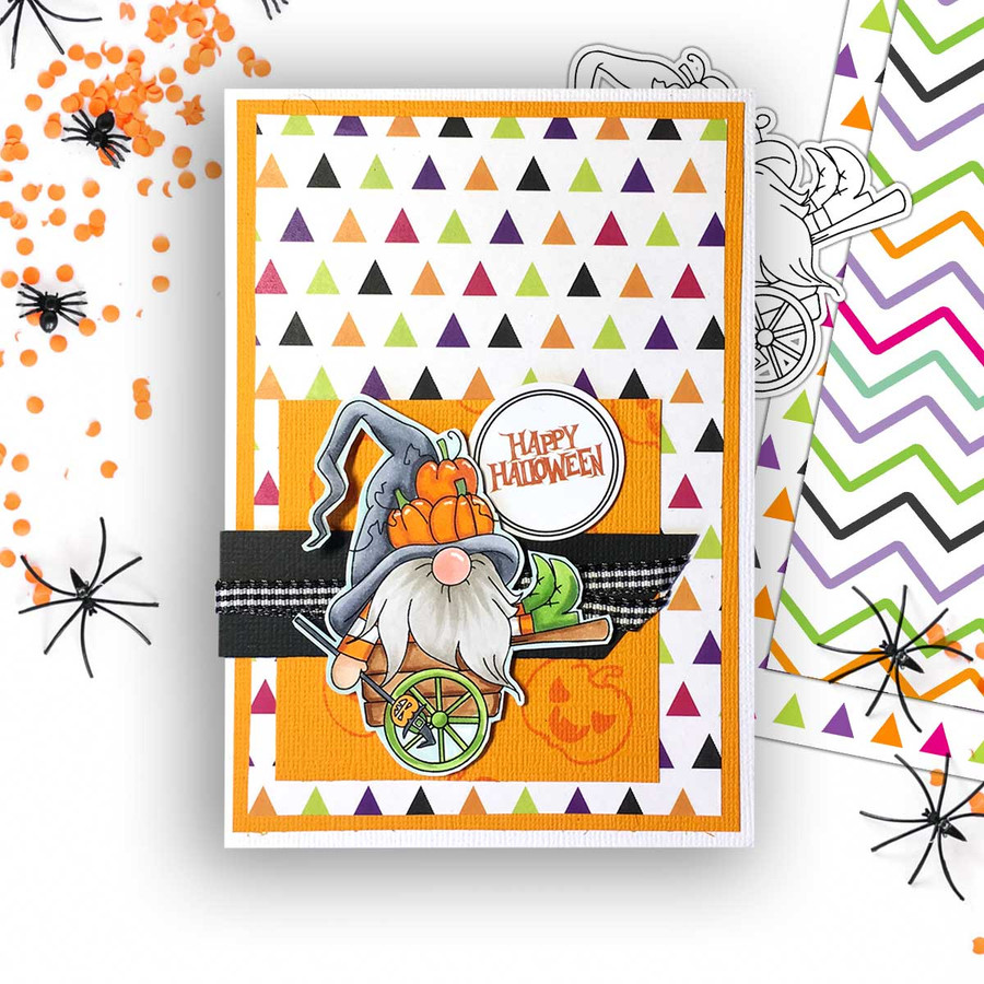 Autumn Wheelbarrow Halloween Gnome digital stamp - (COLOUR) printable clipart  for cardmaking, craft, scrapbooking & stickers