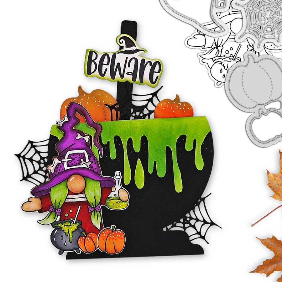 Witch Cauldron Halloween Gnome digital stamp - printable clipart  for cardmaking, craft, scrapbooking & stickers