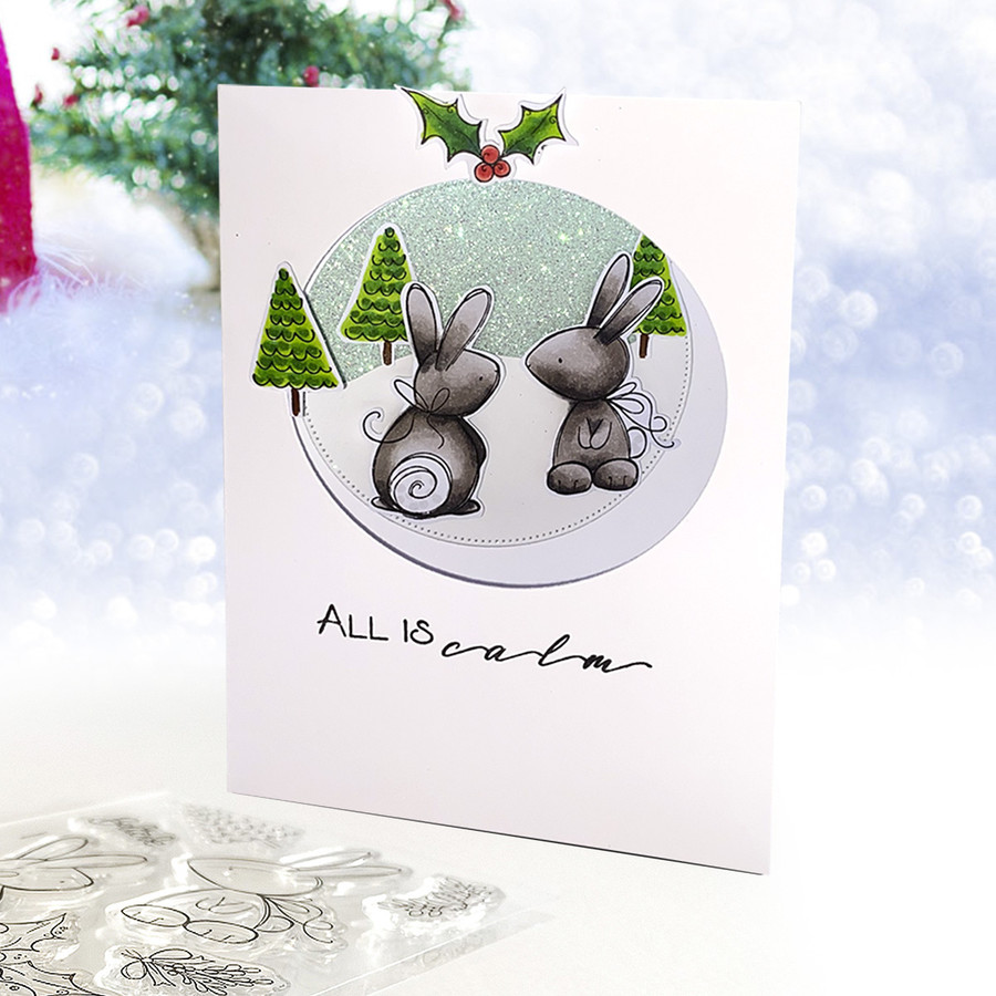 All is Calm Winter Rabbits - Christmas 3 x 4" clear photopolymer stamp set