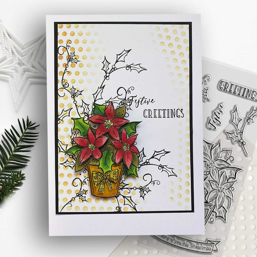 Poinsettia Greetings Stamps 3 x 6" photopolymer stamp set