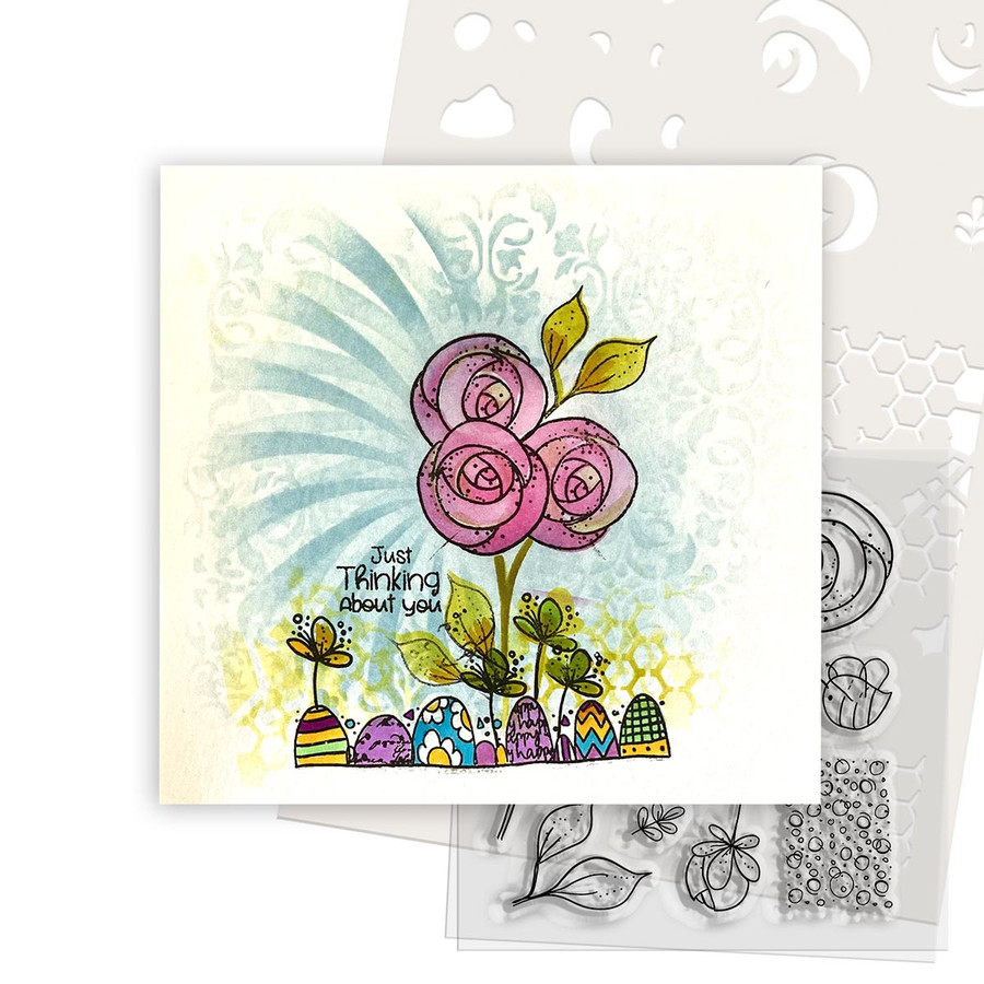 Funky Rosy Posy 2 - in 1 Colour & Create Stencil