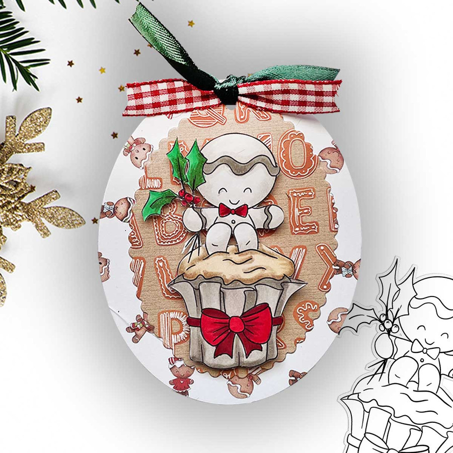 Cupcake - Gingerbread Holly  digital stamp - printable clipart  for cardmaking, craft, scrapbooking & stickers