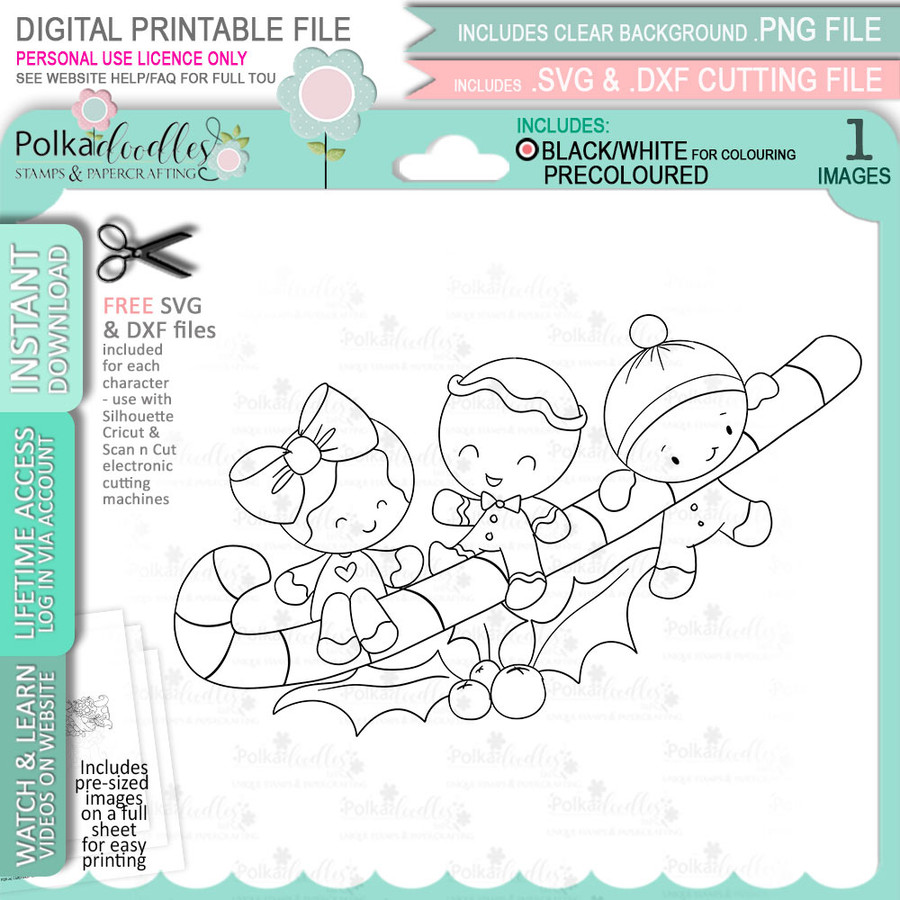 Candy Cane Fun - Gingerbread Holly  digital stamp - printable clipart  for cardmaking, craft, scrapbooking & stickers